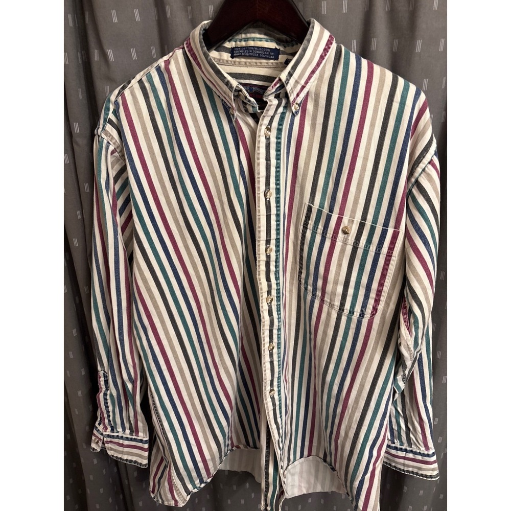 Vintage Club House Members Only Striped Button Down Shirt Mens Large Multicolor